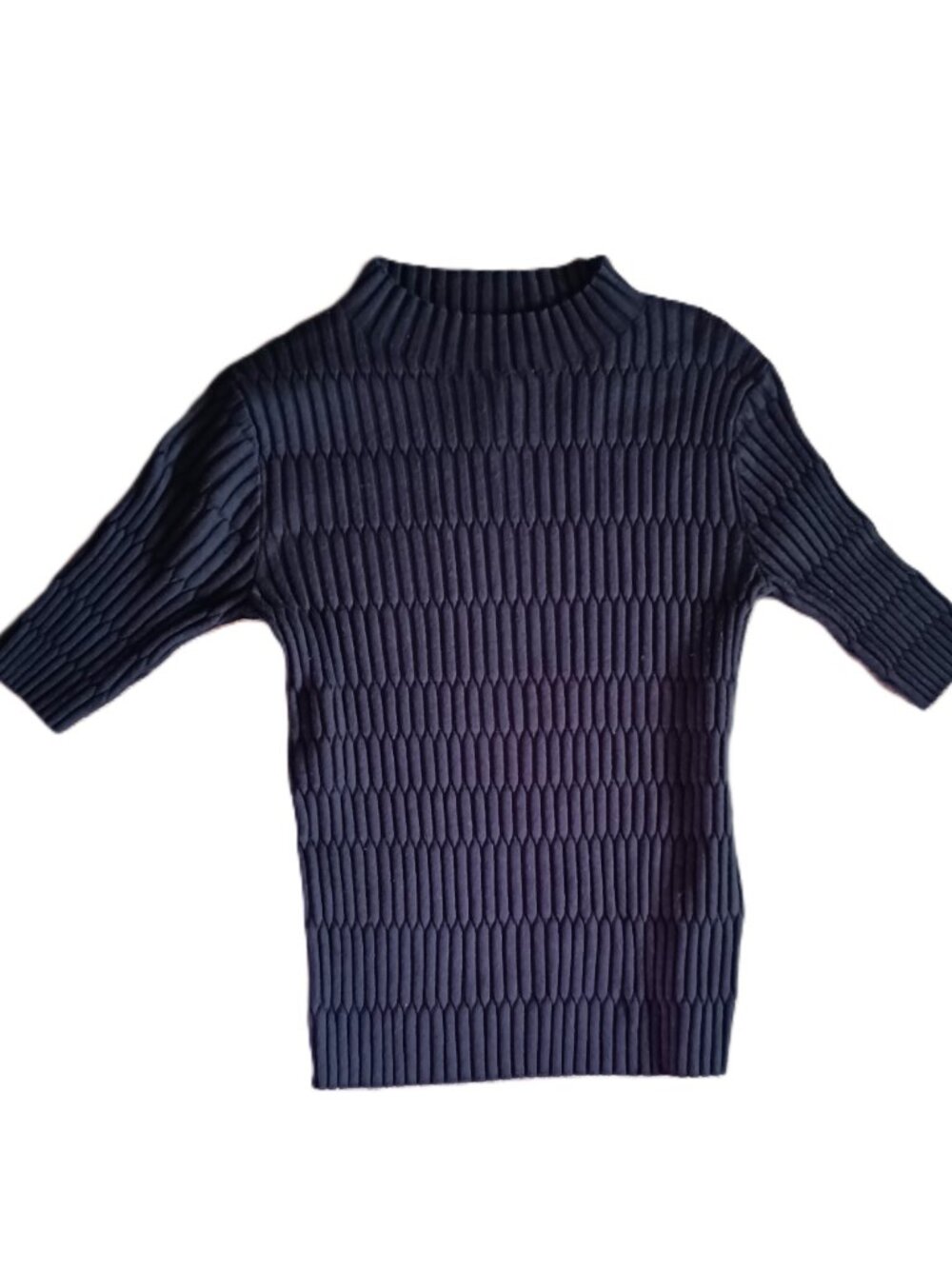 H&M Textured Rib Knit Mock Turtleneck Fitted Short Sleeve Top XS Sz 2 Black